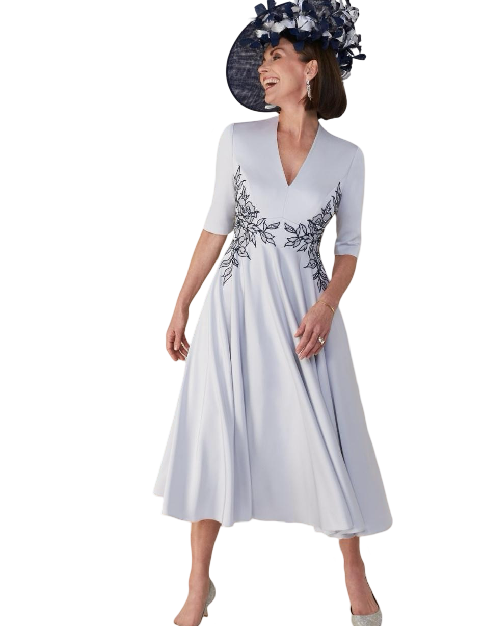 John Charles 28019 Silver and Navy Dress UK12 BNWT