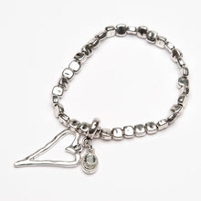 Load image into Gallery viewer, TLDS Square beaded stretch Bracelet with heart &amp; crystal charms.
