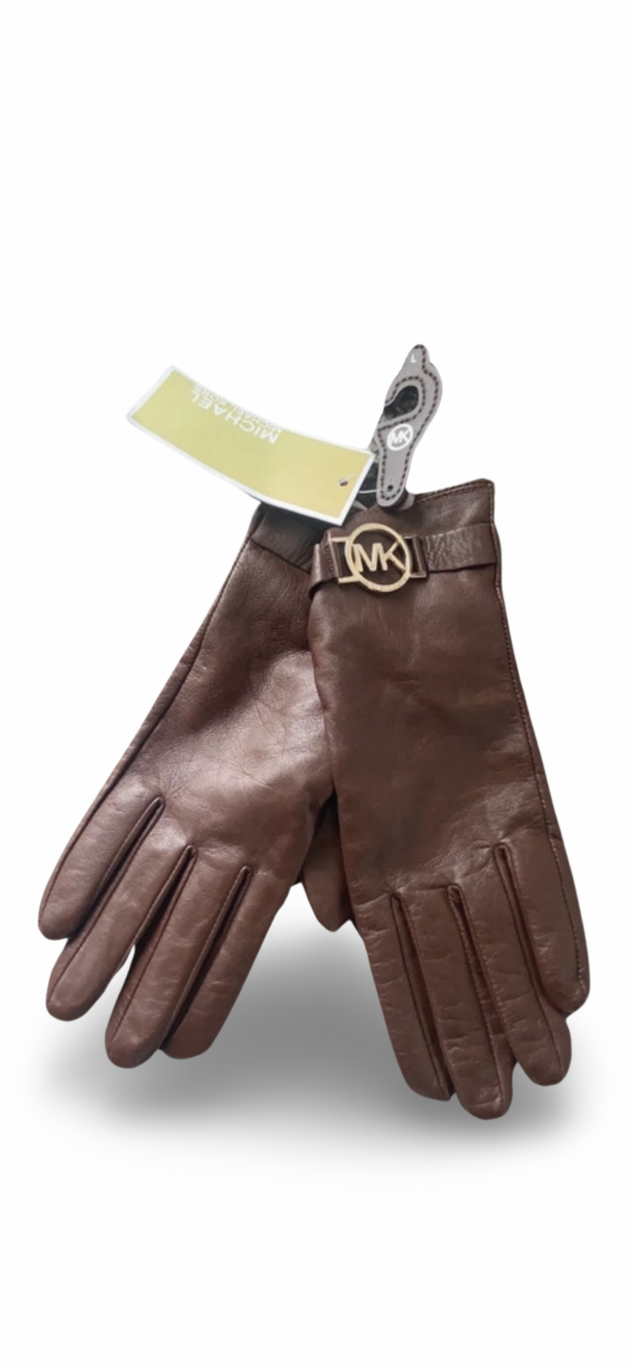 Michael Kors Brown Leather Tech Gloves Size L
