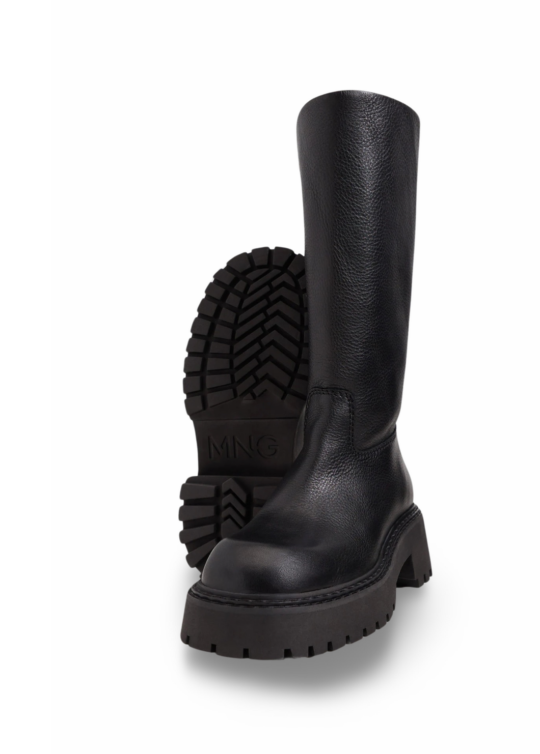 Mango Tall Black Leather Boots UK5 EU38