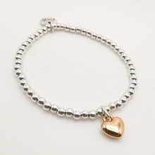 Load image into Gallery viewer, 30B2604SR Silver beads bracelet with a puffed rose gold heart

