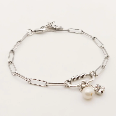 30B2870 Freya Bracelet with Pearl and Crystal Silver