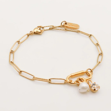 30B2870G Freya Bracelet with Pearl and Crystal Gold