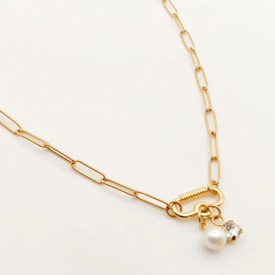 30N1877G Freya Necklace with Pearl and Crystal Gold