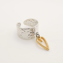 Load image into Gallery viewer, 30R5134SG Hammered Charm Ring with Mini Open Heart, Silver &amp; Gold
