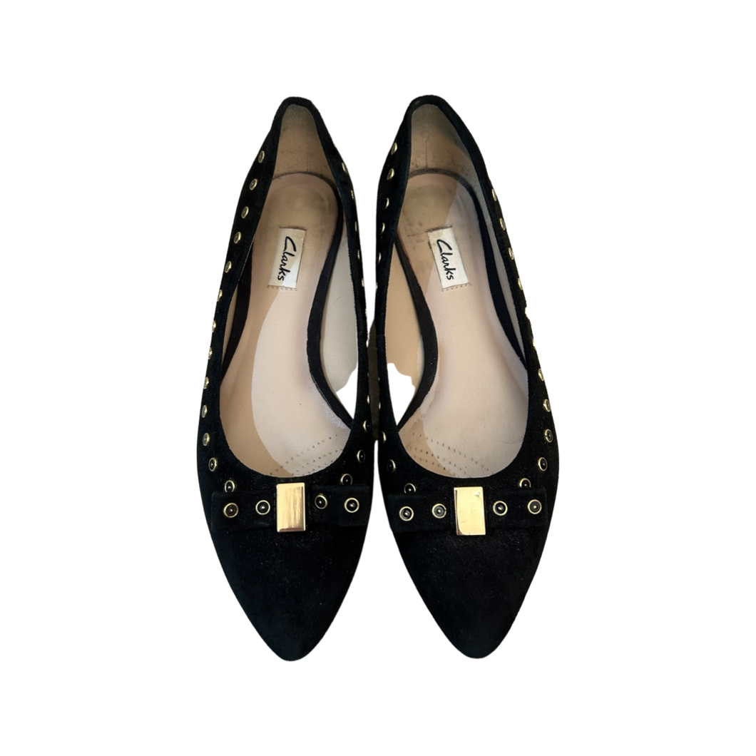 Clarks Amulet Magic Black Leather Flats Shoes