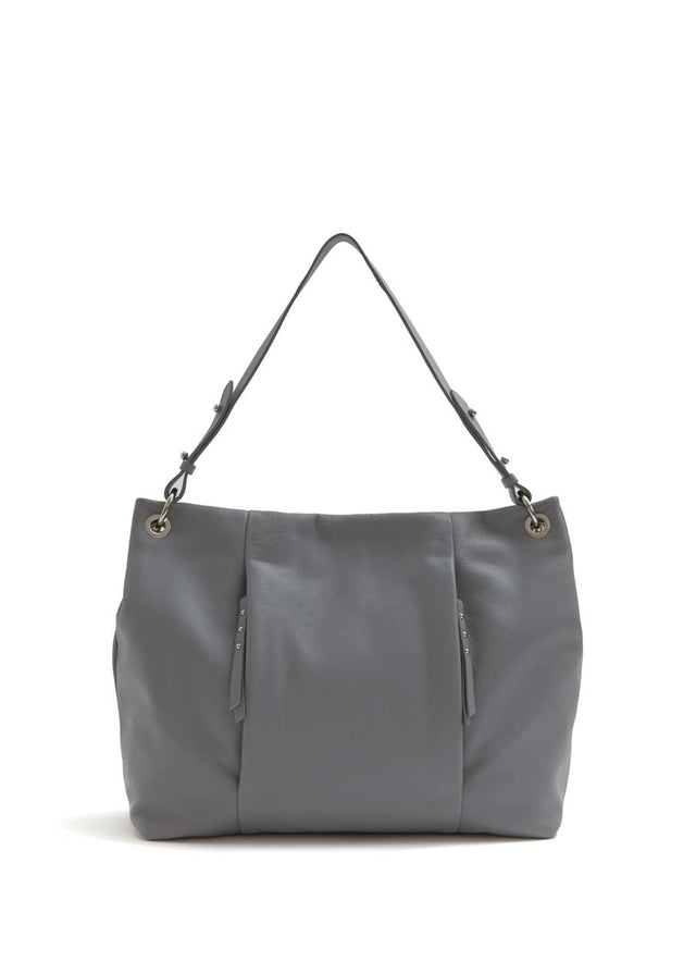 Mint Velvet Eliza Zip Detail Shoulder Bag in Grey Leather