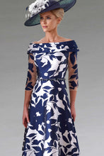 Load image into Gallery viewer, Irresistible Off The Shoulder Floral Detail Dress in Navy &amp; Silver UK10
