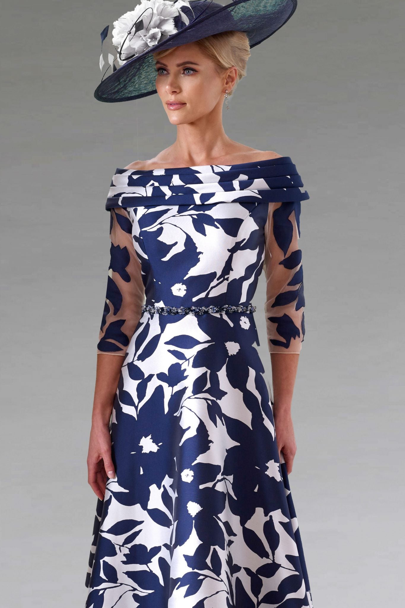 off the shoulder navy floral dress Frank Lyman Off-shoulder Butterfly Appliqu Dress Style 268510 Midnight Blue / XL