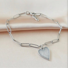 Load image into Gallery viewer, PAPERCLIP CHAIN BRACELET WITH MARBLE HEART, SILVER 30B2831
