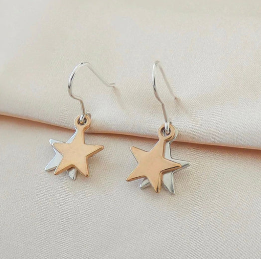 TWIN STAR EARRINGS, SILVER AND ROSE GOLD 30E3013SR