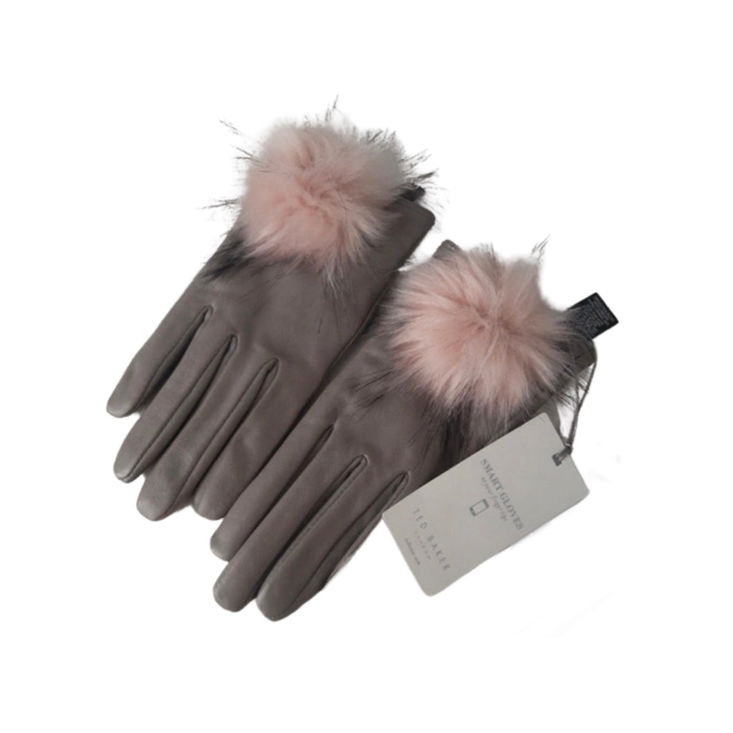 Ted Baker Pomi Grey Leather Gloves Size S/M